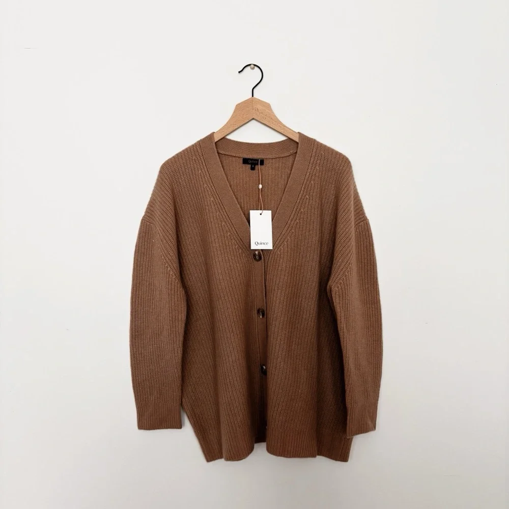 Quince Mongolian Cashmere Oversized Boyfriend Cardigan Sweater in Brown Size S - Picture 2 of 6